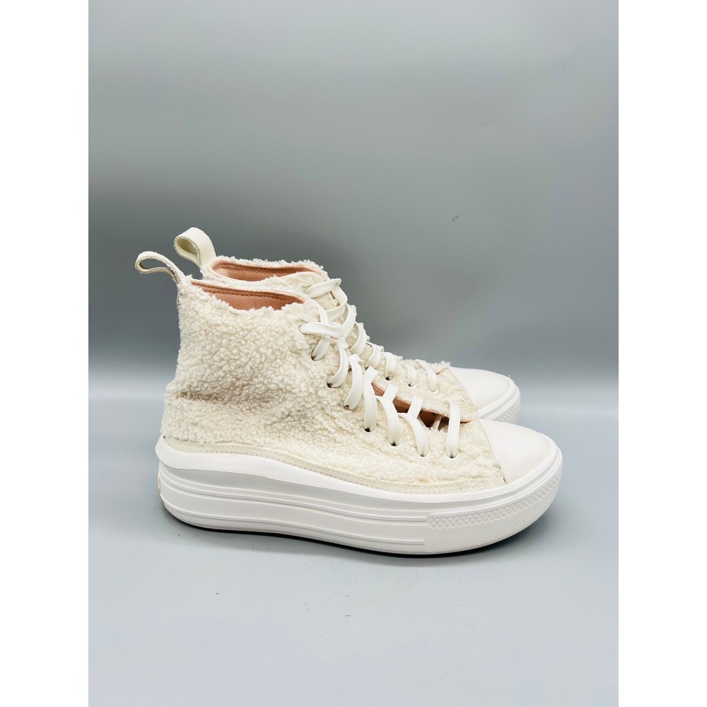 Converse Shoes Womens 7.5 Cream Sherpa Platform All Star Move High Top Sneakers